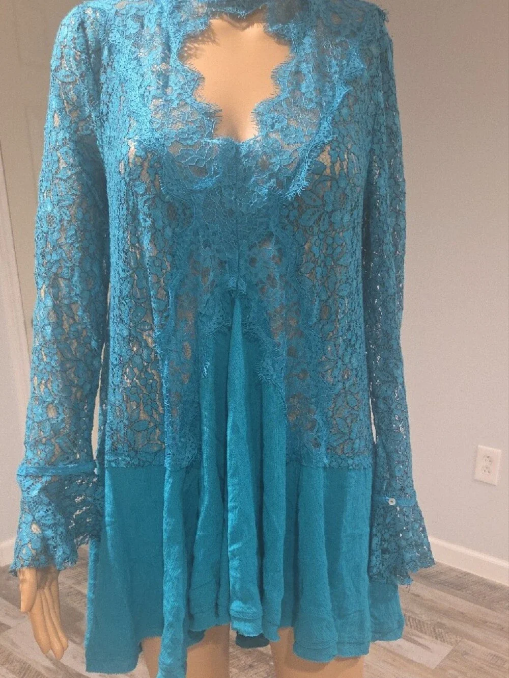 Free People Turquoise Lace Long-Sleeve  Tunic